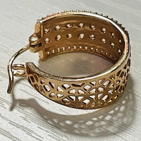 Sparkling Rose Gold Tone Wide Hoop Earrings with Crystal Pave Detailing - Picture 5 of 8